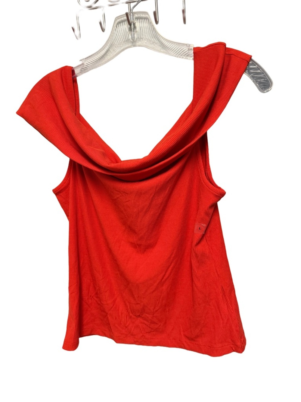 Express Women's Large Dark Orange Ribbed Off Shoulder Sleeveless Top